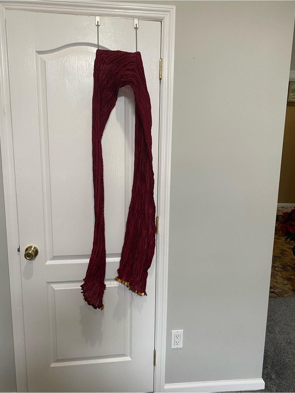 Plum Crinkle Curtain Scarf with Gold Fringe - Home Accents